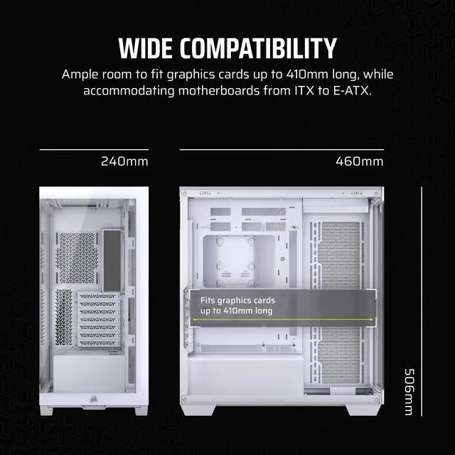 Alt view image 3 of 20 - CORSAIR 3500X Tempered Glass Mid-Tower PC Case, White – No Fans Included - Reverse Connection Motherboard Compatible – Fits up to 10x 120mm Fans – Up to 2x 360mm Radiators