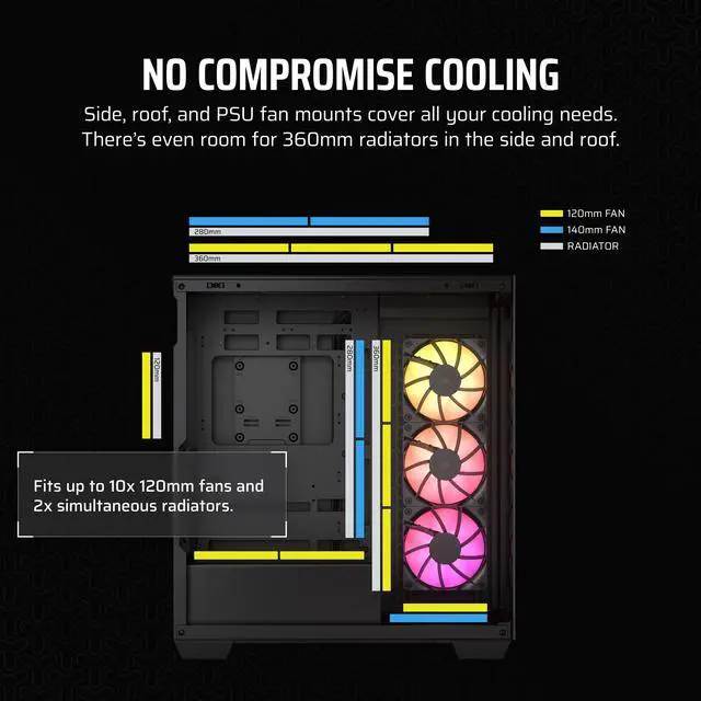 Alt view image 6 of 17 - CORSAIR 3500X ARGB Tempered Glass Mid-Tower PC Case, Black – 3x Pre-Installed RS120 ARGB Fans – Reverse Connection Motherboard Compatible – Fits up to 10x 120mm Fans