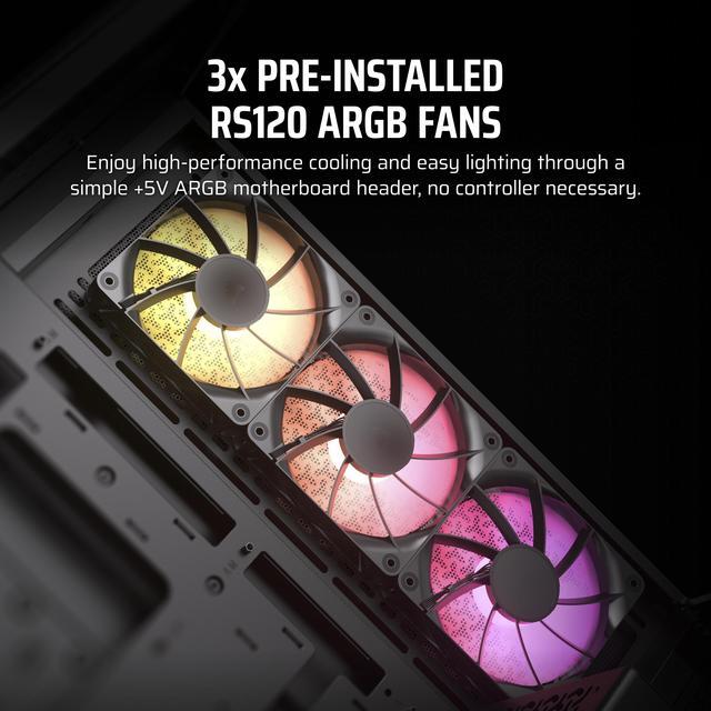 Alt view image 4 of 17 - CORSAIR 3500X ARGB Tempered Glass Mid-Tower PC Case, Black – 3x Pre-Installed RS120 ARGB Fans – Reverse Connection Motherboard Compatible – Fits up to 10x 120mm Fans