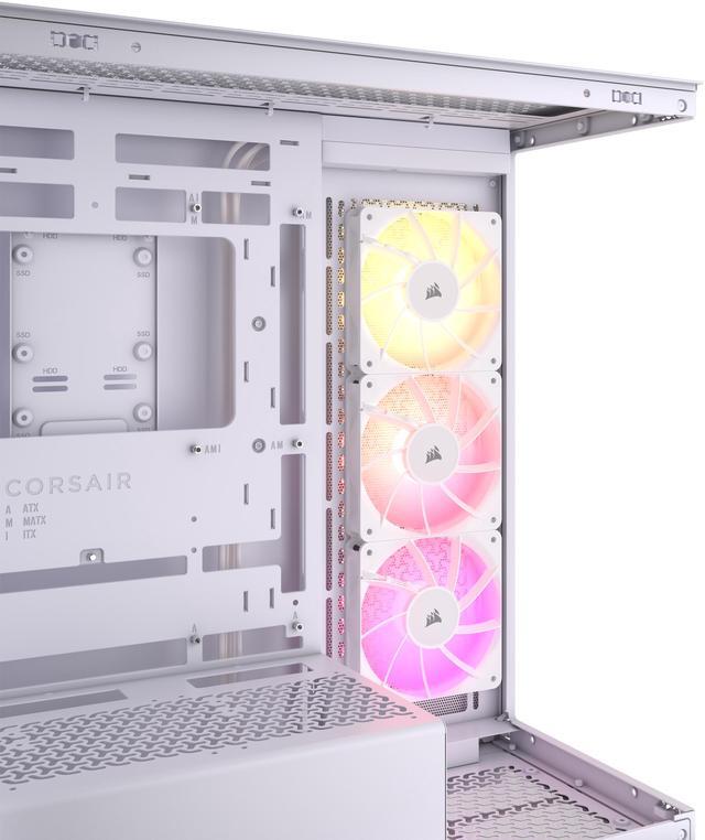 Alt view image 11 of 19 - CORSAIR 3500X ARGB Tempered Glass Mid-Tower PC Case, White – 3x Pre-Installed RS120 ARGB Fans – Reverse Connection Motherboard Compatible – Fits up to 10x 120mm Fans