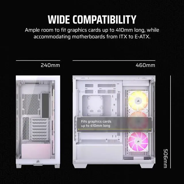Alt view image 5 of 19 - CORSAIR 3500X ARGB Tempered Glass Mid-Tower PC Case, White – 3x Pre-Installed RS120 ARGB Fans – Reverse Connection Motherboard Compatible – Fits up to 10x 120mm Fans