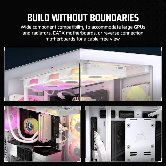 Alt view image 7 of 19 - CORSAIR 3500X ARGB Tempered Glass Mid-Tower PC Case, White – 3x Pre-Installed RS120 ARGB Fans – Reverse Connection Motherboard Compatible – Fits up to 10x 120mm Fans