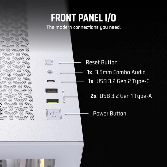 Alt view image 8 of 19 - CORSAIR 3500X ARGB Tempered Glass Mid-Tower PC Case, White – 3x Pre-Installed RS120 ARGB Fans – Reverse Connection Motherboard Compatible – Fits up to 10x 120mm Fans