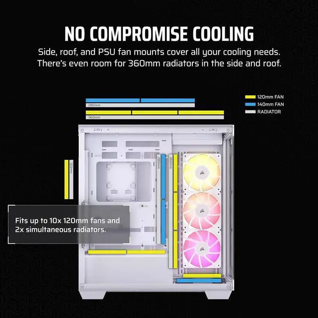 Alt view image 4 of 19 - CORSAIR 3500X ARGB Tempered Glass Mid-Tower PC Case, White – 3x Pre-Installed RS120 ARGB Fans – Reverse Connection Motherboard Compatible – Fits up to 10x 120mm Fans