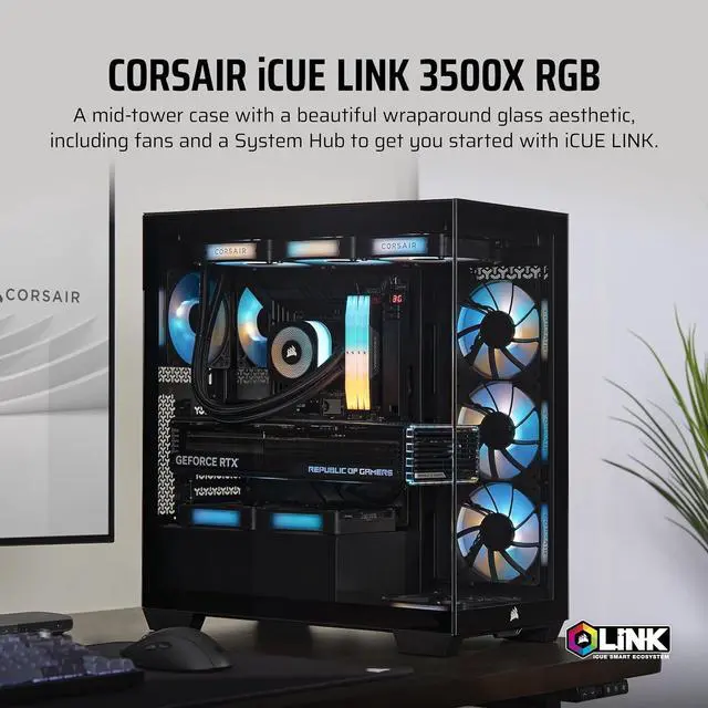 Alt view image 2 of 8 - CORSAIR iCUE LINK 3500X RGB Tempered Glass Mid-Tower PC Case – 3x Pre-Installed RX120 RGB Fans – Reverse Connection Motherboard Compatible – Fits up to 10x 120mm Fans