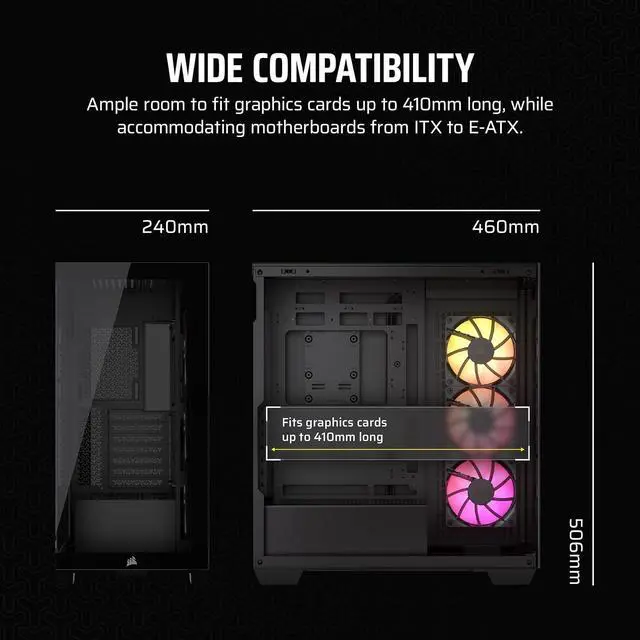 Alt view image 7 of 8 - CORSAIR iCUE LINK 3500X RGB Tempered Glass Mid-Tower PC Case – 3x Pre-Installed RX120 RGB Fans – Reverse Connection Motherboard Compatible – Fits up to 10x 120mm Fans
