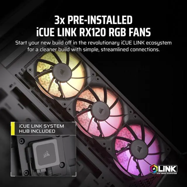 Alt view image 4 of 8 - CORSAIR iCUE LINK 3500X RGB Tempered Glass Mid-Tower PC Case – 3x Pre-Installed RX120 RGB Fans – Reverse Connection Motherboard Compatible – Fits up to 10x 120mm Fans