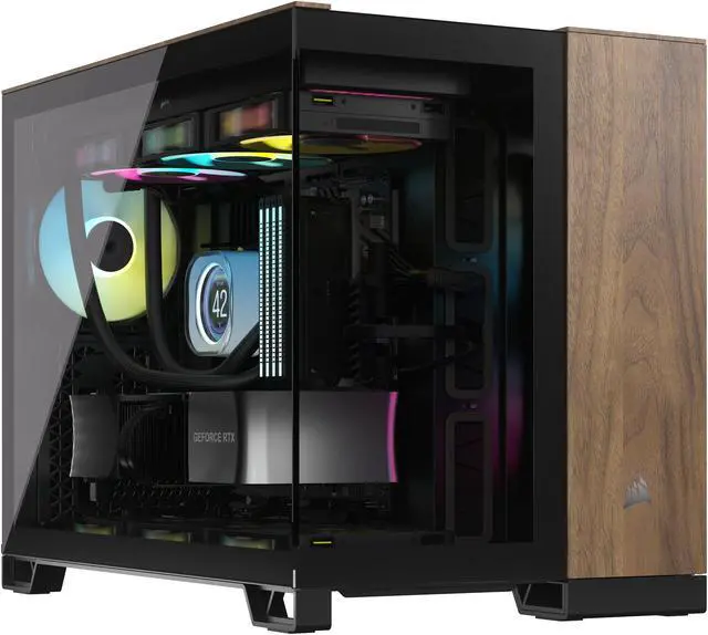 Main image of CORSAIR 2500X Micro ATX Dual Chamber PC Case, Black/Walnut, CC-9011286-WW