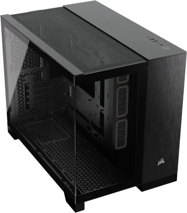 Alt view image 4 of 11 - CORSAIR 2500X Micro ATX Dual Chamber PC Case, Black/Obsidian Aluminum, CC-9011287-WW