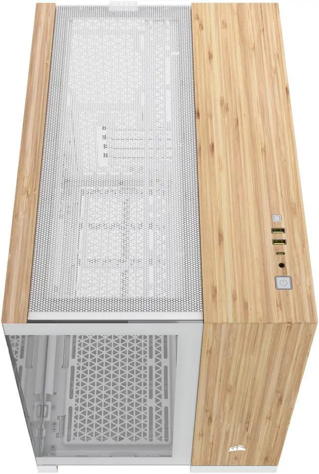 Alt view image 5 of 9 - CORSAIR 2500X Micro ATX Dual Chamber PC Case, White/Bamboo, CC-9011288-WW