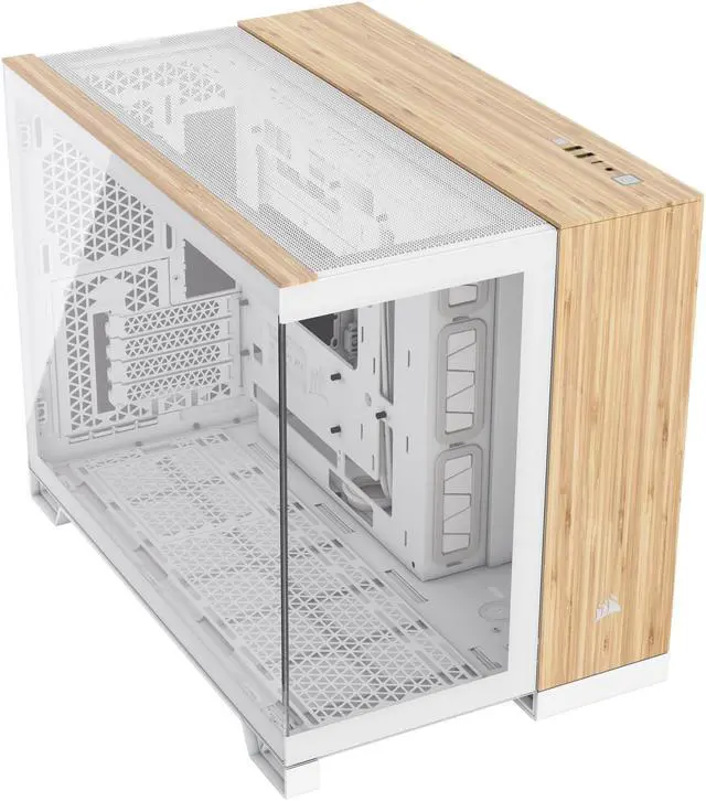 Alt view image 3 of 9 - CORSAIR 2500X Micro ATX Dual Chamber PC Case, White/Bamboo, CC-9011288-WW