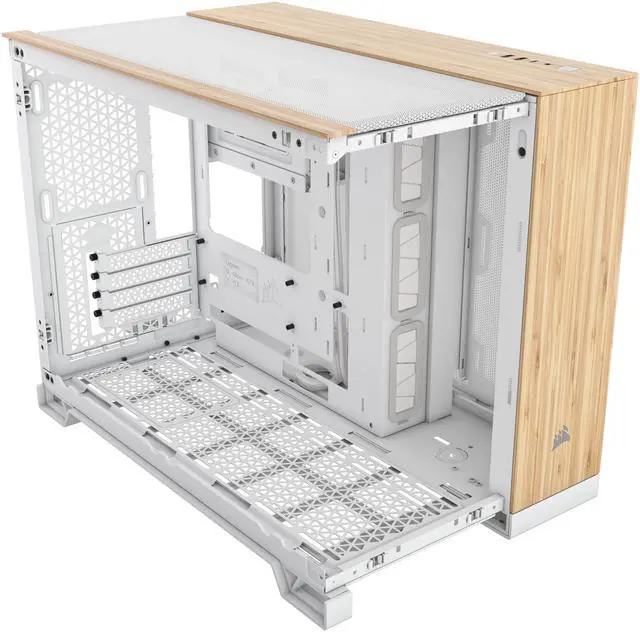 Alt view image 4 of 9 - CORSAIR 2500X Micro ATX Dual Chamber PC Case, White/Bamboo, CC-9011288-WW
