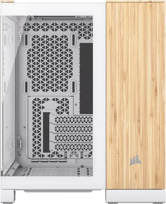 Alt view image 6 of 9 - CORSAIR 2500X Micro ATX Dual Chamber PC Case, White/Bamboo, CC-9011288-WW