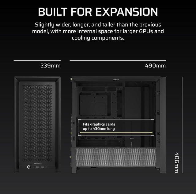 Alt view image 11 of 10 - Corsair Frame 4000D Black Steel / Tempered Glass ATX Mid Tower Computer Case