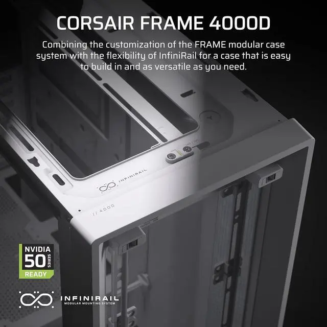 Alt view image 3 of 10 - Corsair Frame 4000D White Steel / Tempered Glass ATX Mid Tower Computer Case