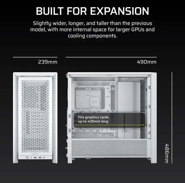 Alt view image 11 of 10 - Corsair Frame 4000D White Steel / Tempered Glass ATX Mid Tower Computer Case
