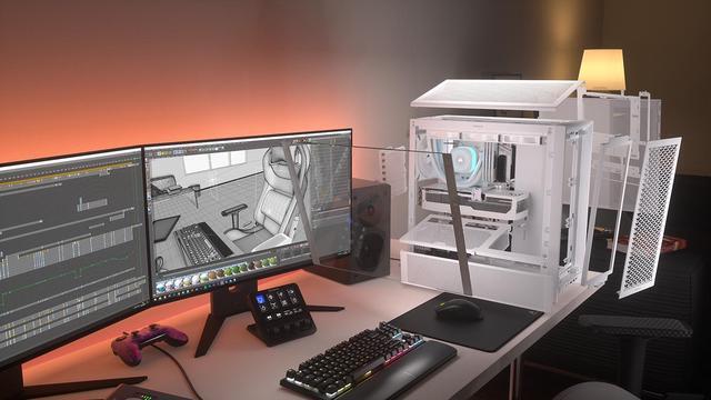 Alt view image 9 of 15 - Corsair FRAME 4000D RS White Steel / Tempered Glass ATX Mid Tower Computer Case