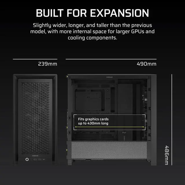 Alt view image 6 of 6 - Corsair Frame 4000D Black Steel / Tempered Glass ATX Mid Tower Computer Case with RM850e Power Supply installed