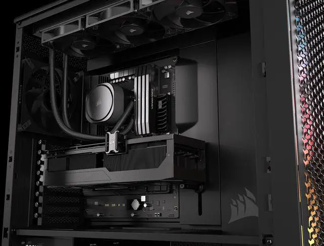 Alt view image 13 of 13 - CORSAIR FRAME 5000D RS ARGB Modular High Airflow Mid-Tower PC Case, Black – Fully Customizable Design – InfiniRail™ Fan Mounting System – Fits Multiple 360mm Radiators or a 420mm Radiator – Reverse Motherboard Connector Compatible