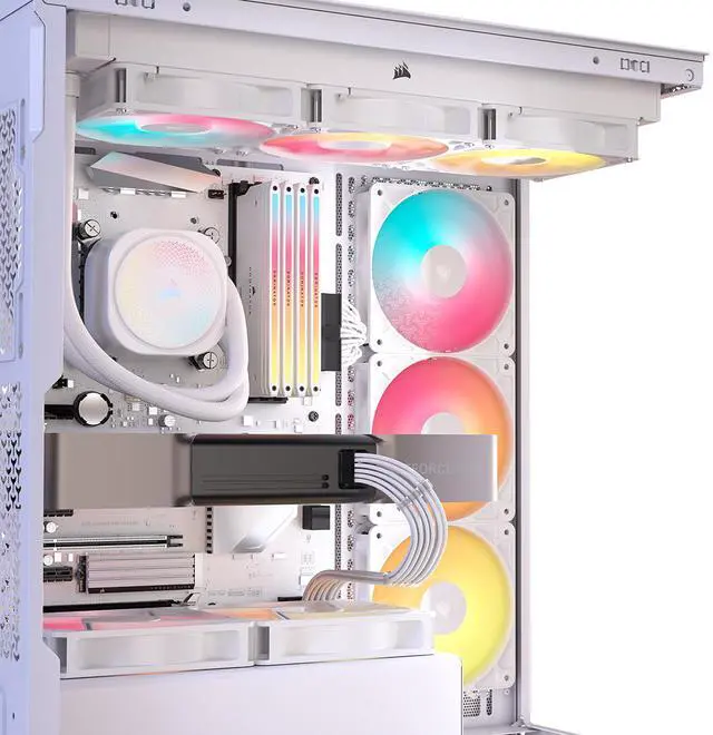 Alt view image 17 of 20 - CORSAIR 3500X RS-R ARGB Mid-Tower PC Case – 3x Pre-Installed RS120-R ARGB Fans – GPU Anti-Sag Arm – Tempered Glass – Fits up to 10x 120mm Fans – Reverse Connection Motherboard Compatible, White