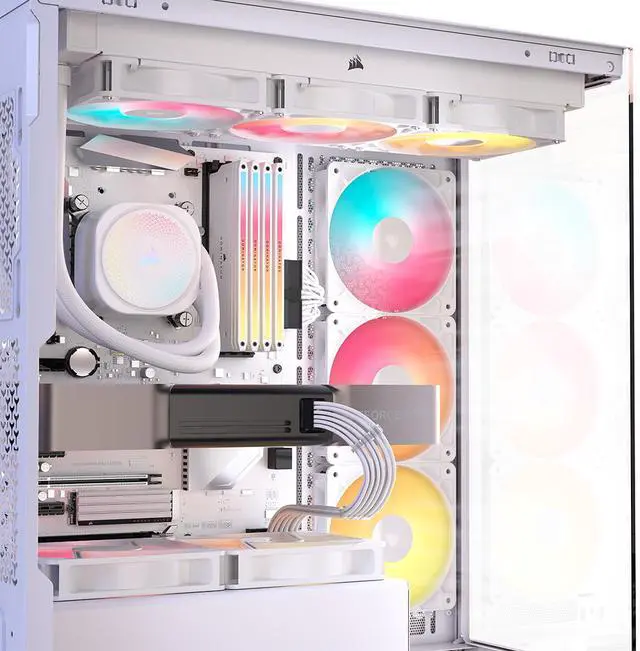 Alt view image 18 of 20 - CORSAIR 3500X RS-R ARGB Mid-Tower PC Case – 3x Pre-Installed RS120-R ARGB Fans – GPU Anti-Sag Arm – Tempered Glass – Fits up to 10x 120mm Fans – Reverse Connection Motherboard Compatible, White