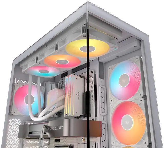 Alt view image 19 of 20 - CORSAIR 3500X RS-R ARGB Mid-Tower PC Case – 3x Pre-Installed RS120-R ARGB Fans – GPU Anti-Sag Arm – Tempered Glass – Fits up to 10x 120mm Fans – Reverse Connection Motherboard Compatible, White