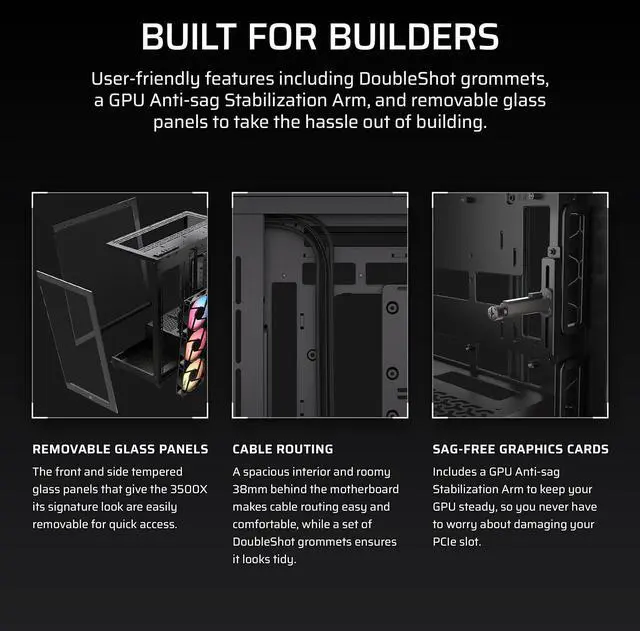 Alt view image 8 of 19 - CORSAIR 3500X RS-R ARGB Mid-Tower PC Case – 3x Pre-Installed RS120-R ARGB Fans – GPU Anti-Sag Arm – Tempered Glass – Fits up to 10x 120mm Fans – Reverse Connection Motherboard Compatible