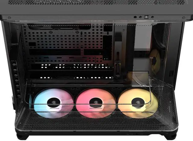 Alt view image 11 of 12 - Corsair AIR 5400 RS-R ARGB Triple Chamber Mid-Tower PC Case-Black with 3x RS-R 120mm reverse PWM ARGB fans Pre-installed, BTF Back Plug Motherboard Design