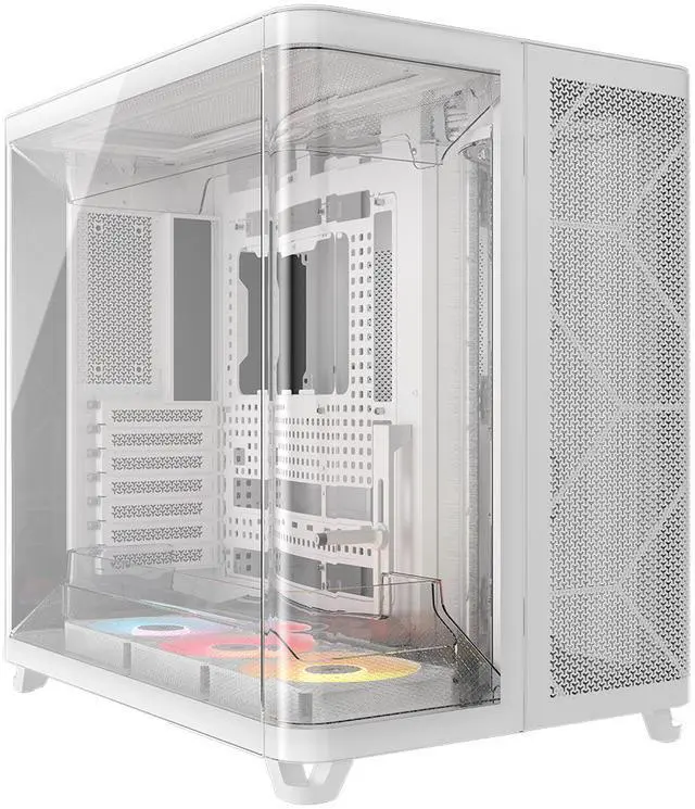 Main image of Corsair AIR 5400 RS-R ARGB Triple Chamber Mid-Tower PC Case-White with 3x RS-R 120mm reverse PWM ARGB fans Pre-installed, BTF Back Plug Motherboard Design