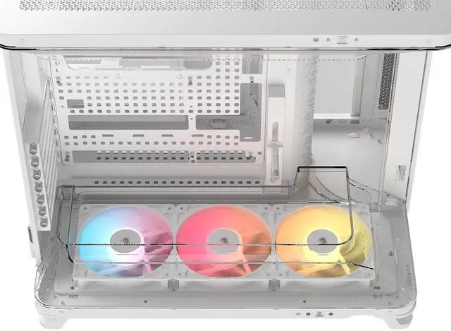 Alt view image 11 of 12 - Corsair AIR 5400 RS-R ARGB Triple Chamber Mid-Tower PC Case-White with 3x RS-R 120mm reverse PWM ARGB fans Pre-installed, BTF Back Plug Motherboard Design