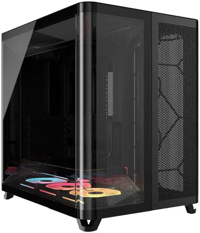 Main image of Corsair AIR 5400 LX-R RGB iCUE LINK Triple Chamber Mid-Tower PC Case-Black with 3x iCUE LINK LX-R RGB 120mm reverse-rotor fans and System Hub Pre-Installed, BTF Back Plug Motherboard Design