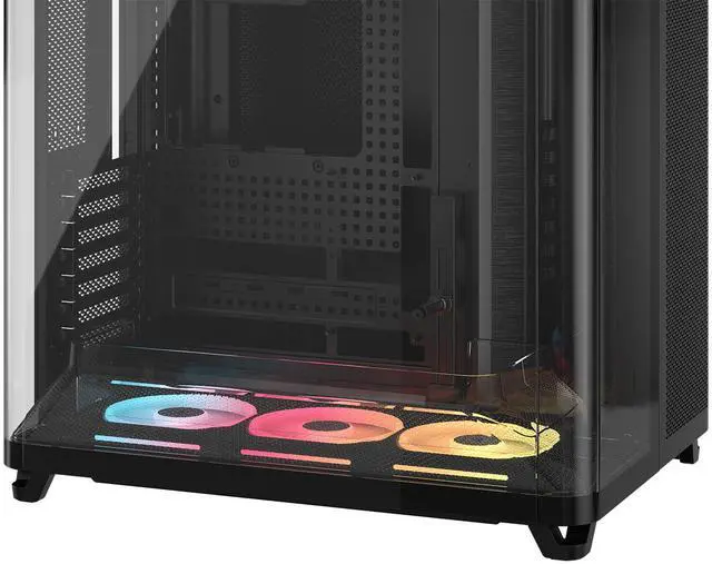 Alt view image 9 of 12 - Corsair AIR 5400 LX-R RGB iCUE LINK Triple Chamber Mid-Tower PC Case-Black with 3x iCUE LINK LX-R RGB 120mm reverse-rotor fans and System Hub Pre-Installed, BTF Back Plug Motherboard Design