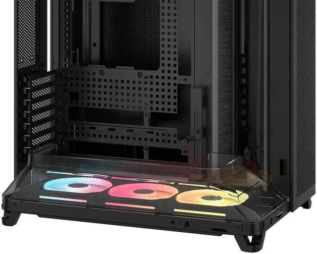 Alt view image 10 of 12 - Corsair AIR 5400 LX-R RGB iCUE LINK Triple Chamber Mid-Tower PC Case-Black with 3x iCUE LINK LX-R RGB 120mm reverse-rotor fans and System Hub Pre-Installed, BTF Back Plug Motherboard Design