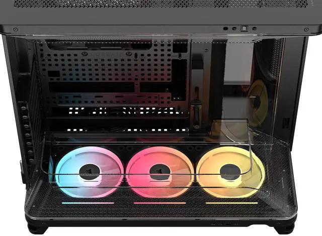 Alt view image 11 of 12 - Corsair AIR 5400 LX-R RGB iCUE LINK Triple Chamber Mid-Tower PC Case-Black with 3x iCUE LINK LX-R RGB 120mm reverse-rotor fans and System Hub Pre-Installed, BTF Back Plug Motherboard Design