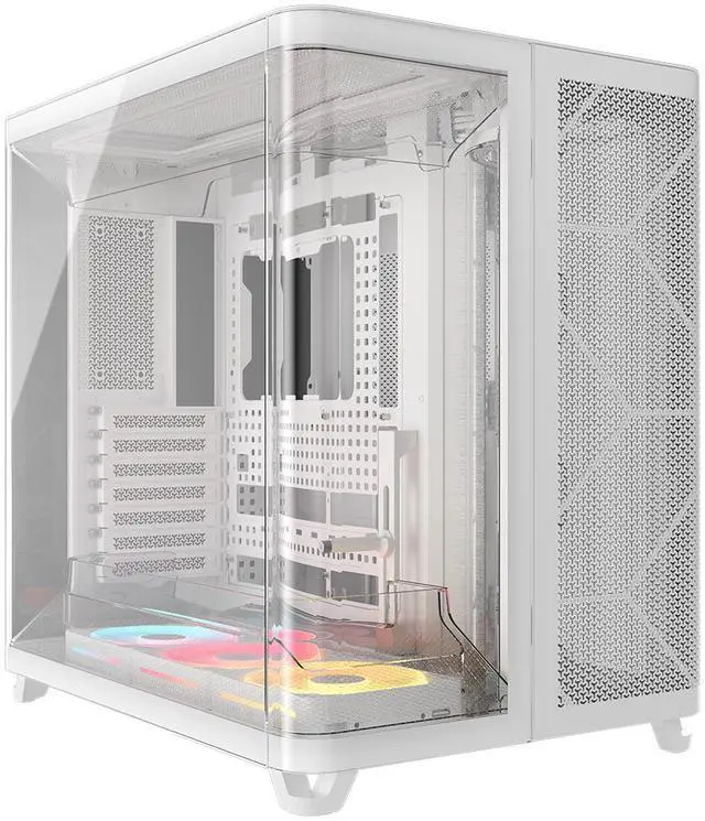 Main image of Corsair AIR 5400 LX-R RGB iCUE LINK Triple Chamber Mid-Tower PC Case-White with 3x iCUE LINK LX-R RGB 120mm reverse-rotor fans and System Hub Pre-Installed, BTF Back Plug Motherboard Design