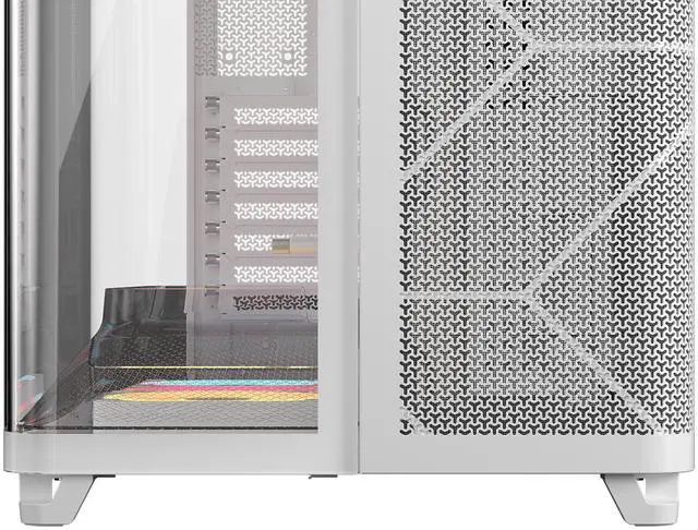 Alt view image 7 of 12 - Corsair AIR 5400 LX-R RGB iCUE LINK Triple Chamber Mid-Tower PC Case-White with 3x iCUE LINK LX-R RGB 120mm reverse-rotor fans and System Hub Pre-Installed, BTF Back Plug Motherboard Design