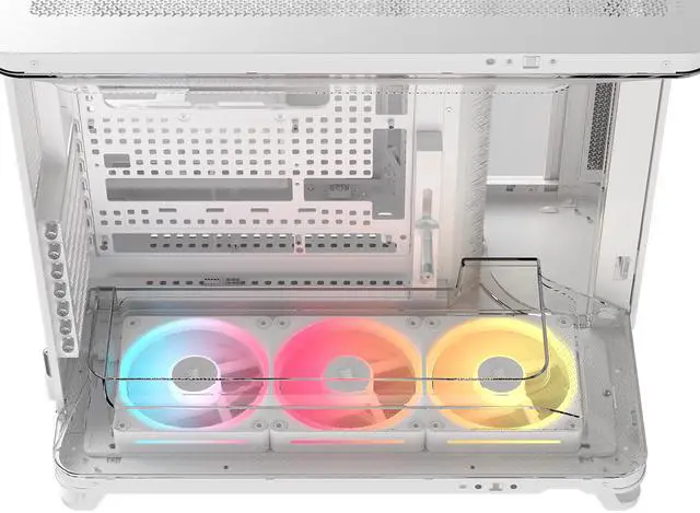 Alt view image 11 of 12 - Corsair AIR 5400 LX-R RGB iCUE LINK Triple Chamber Mid-Tower PC Case-White with 3x iCUE LINK LX-R RGB 120mm reverse-rotor fans and System Hub Pre-Installed, BTF Back Plug Motherboard Design