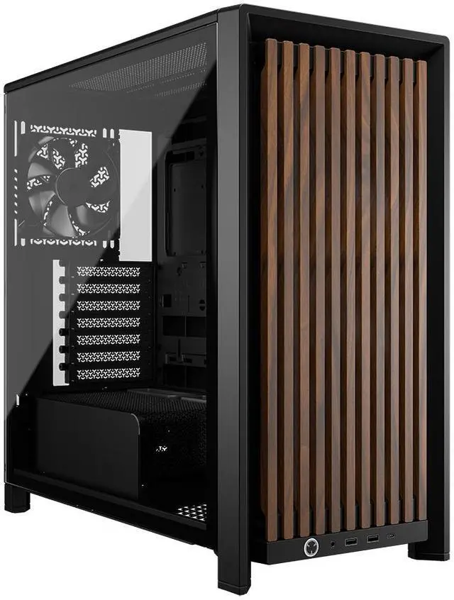 Main image of CORSAIR FRAME 4000D WOOD RS Modular High Airflow Mid-Tower PC Case, Black & Walnut. 3x 360mm Radiator Mounts. 4x RS120 PWM fans included - 13x 120mm fan mounts or 7x 140mm fans.