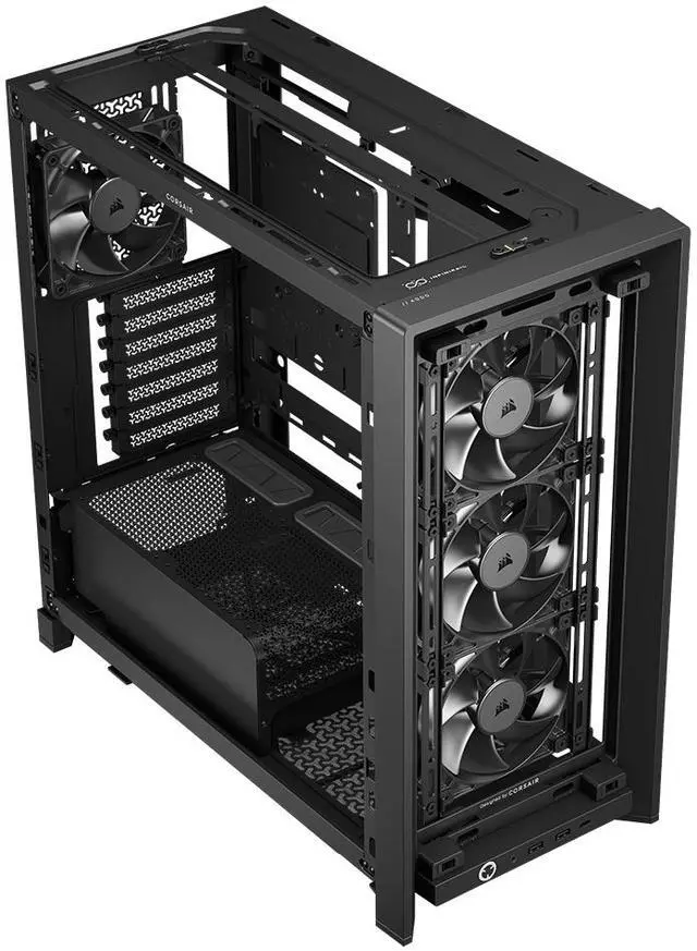 Alt view image 2 of 17 - CORSAIR FRAME 4000D WOOD RS Modular High Airflow Mid-Tower PC Case, Black & Walnut. 3x 360mm Radiator Mounts. 4x RS120 PWM fans included - 13x 120mm fan mounts or 7x 140mm fans.
