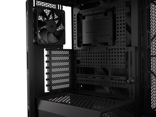 Alt view image 13 of 20 - CORSAIR WARTHOG Airflow Mid-Tower Case - Thick Steel Construction - High-Airflow Performance - InfiniRail™ Fan Mounting System - Fits Multiple 360mm Radiators - Reverse Motherboard Support - Black
