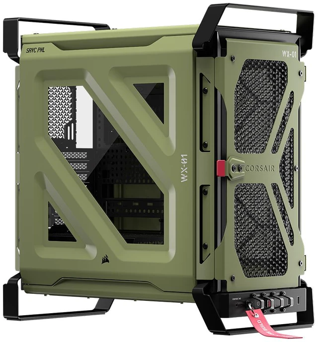 Alt view image 2 of 20 - CORSAIR WARTHOG Airflow Mid-Tower Case - Thick Steel Construction - High-Airflow Performance - InfiniRail™ Fan Mounting System - Fits Multiple 360mm Radiators -Reverse Motherboard Support, Olive Drab