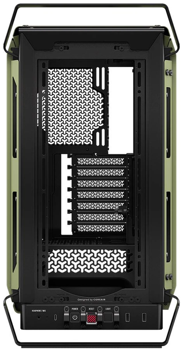 Alt view image 16 of 20 - CORSAIR WARTHOG Airflow Mid-Tower Case - Thick Steel Construction - High-Airflow Performance - InfiniRail™ Fan Mounting System - Fits Multiple 360mm Radiators -Reverse Motherboard Support, Olive Drab