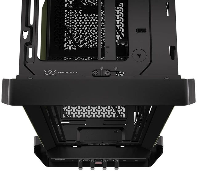 Alt view image 17 of 20 - CORSAIR WARTHOG Airflow Mid-Tower Case - Thick Steel Construction - High-Airflow Performance - InfiniRail™ Fan Mounting System - Fits Multiple 360mm Radiators -Reverse Motherboard Support, Olive Drab