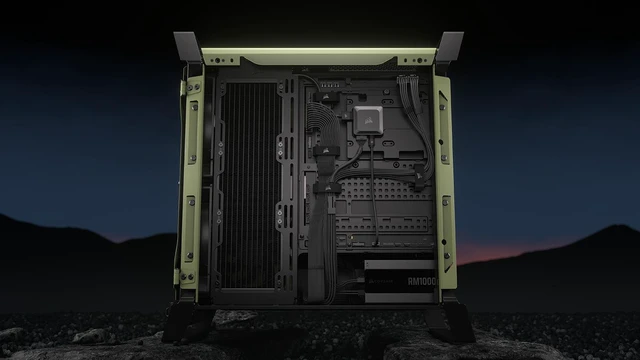 Alt view image 20 of 20 - CORSAIR WARTHOG Airflow Mid-Tower Case - Thick Steel Construction - High-Airflow Performance - InfiniRail™ Fan Mounting System - Fits Multiple 360mm Radiators -Reverse Motherboard Support, Olive Drab