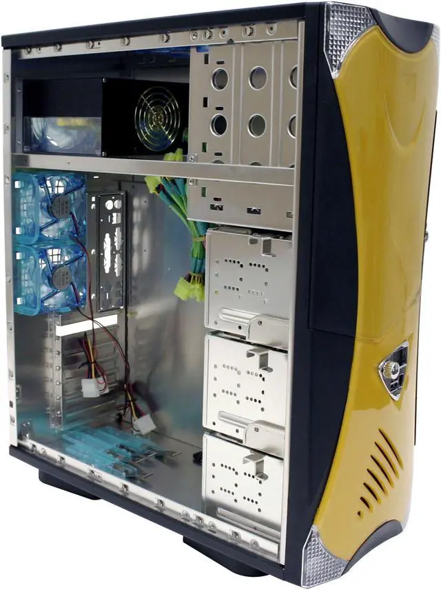 Alt view image 5 of 14 - APEVIA X-Navigator ATXA8NW-YL/500 Black/Yellow Aluminum ATX Mid Tower Computer Case Aluminum 500W see-through Power Supply