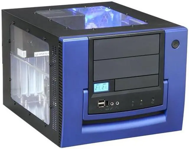 Alt view image 2 of 8 - APEVIA X-QPACK-BL/420 Black/Blue Aluminum Micro ATX Desktop Computer Case 420W Power Supply