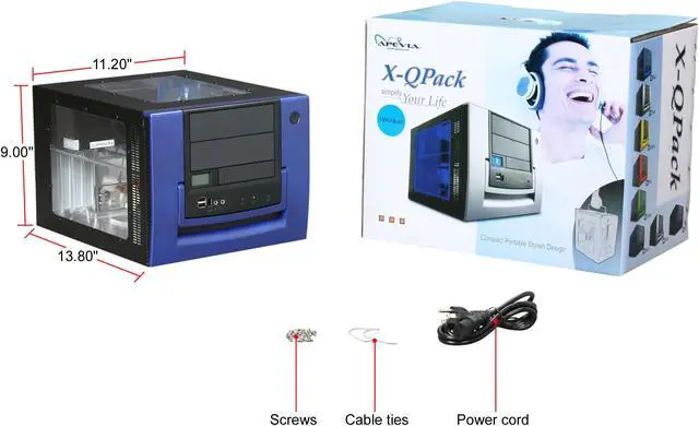 Alt view image 8 of 8 - APEVIA X-QPACK-BL/420 Black/Blue Aluminum Micro ATX Desktop Computer Case 420W Power Supply