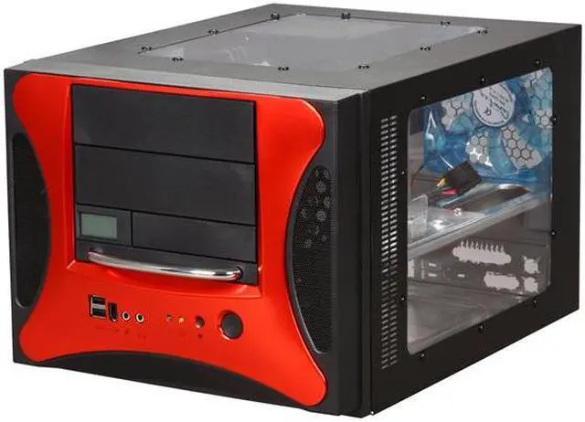 Alt view image 3 of 9 - APEVIA X-QPACK2-RED/500 Black/ Red Aluminum Body/ Front Mask Micro ATX Desktop Computer Case 500W Power Supply