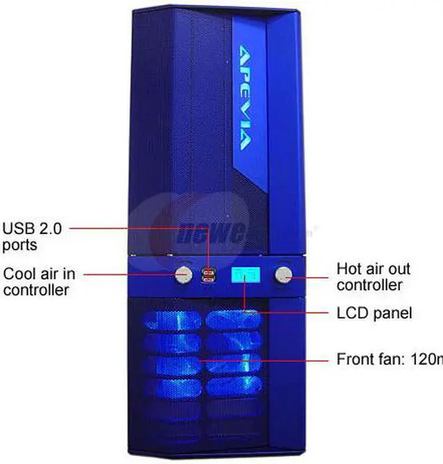 Alt view image 3 of 15 - APEVIA X-JUPITER G-Type X-JUPITERG-BL Blue Aluminum ATX Full Tower Computer Case