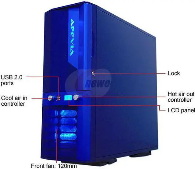 Alt view image 2 of 15 - APEVIA X-JUPITER G-Type X-JUPITERG-BL Blue Aluminum ATX Full Tower Computer Case
